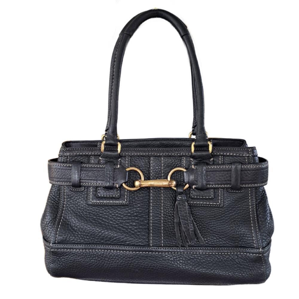 Coach Black Pebbled Leather Hamptons Horsebit Satchel Tote 10212 Vintage Y2K